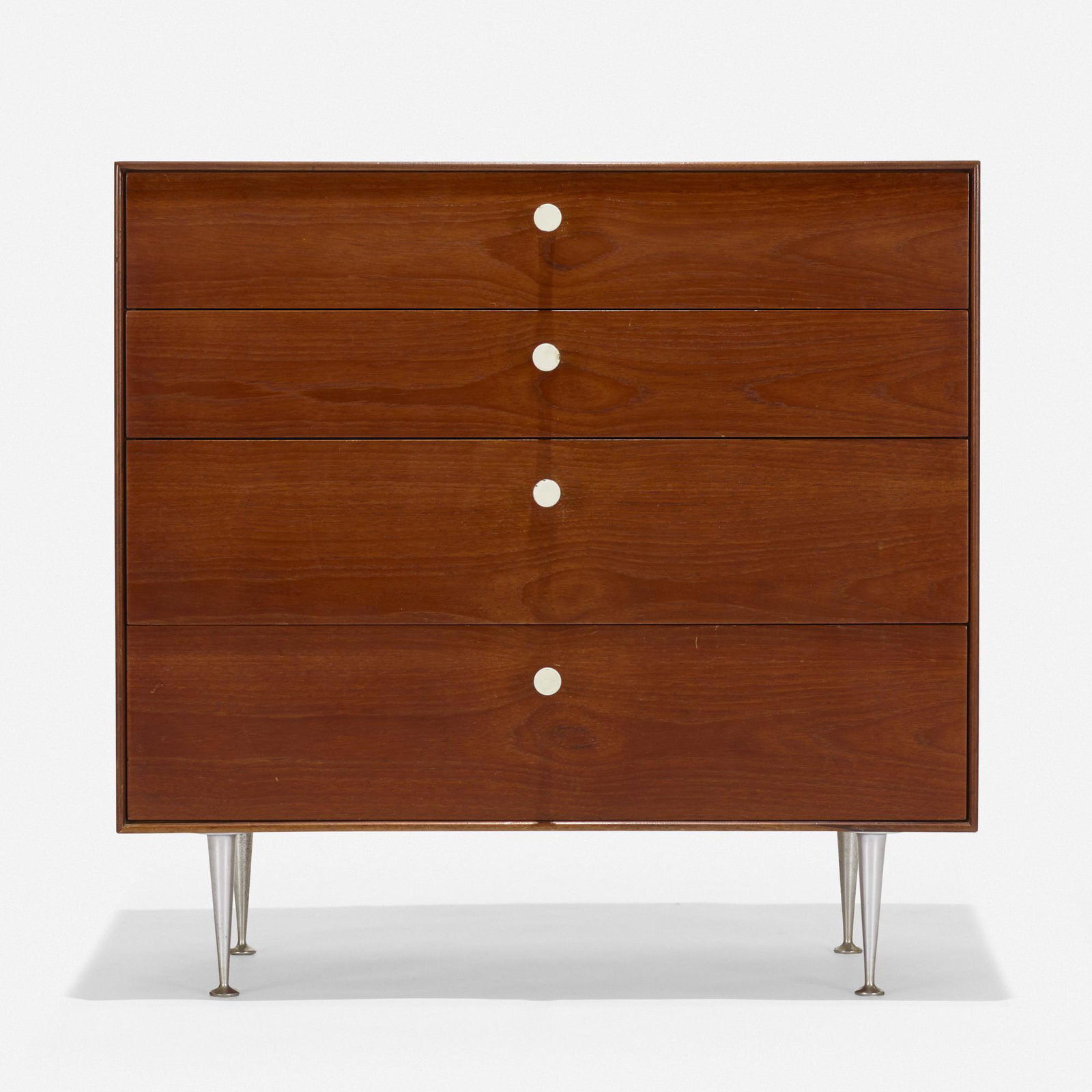 George Nelson & Associates, Thin Edge cabinet: George Nelson & Associates Thin Edge cabinet, model 5202 Herman Miller USA, 1955 walnut, aluminum, enameled steel 33.5 h × 34 w × 19.5 d in (85 × 86 × 50 cm) Cabinet fe