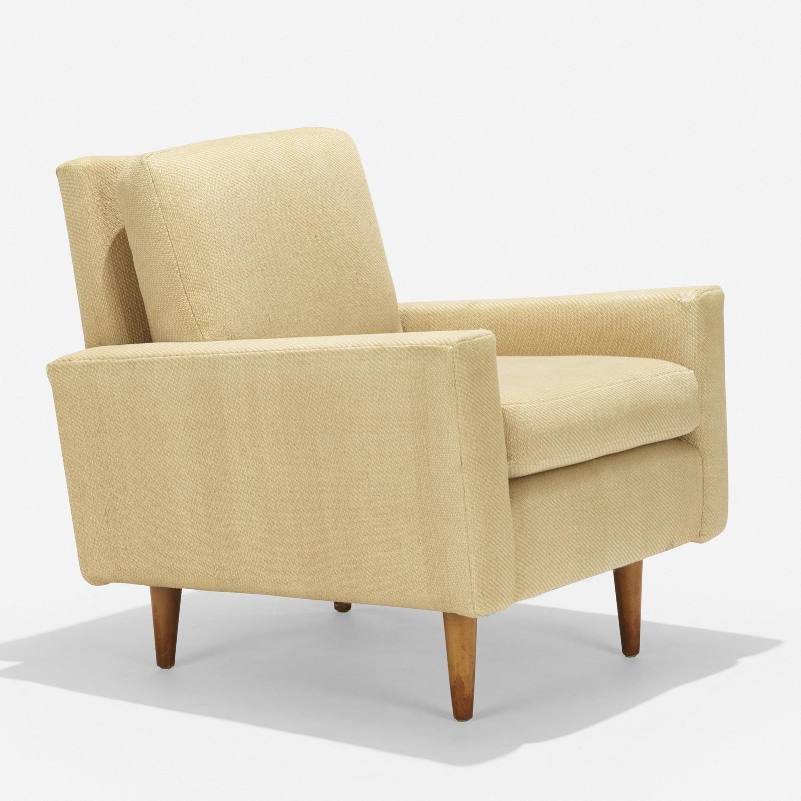 Florence Knoll, armchair, model 25: Florence Knoll armchair, model 25 Knoll Associates USA, 1947 upholstery, walnut 30.25 h × 30 w × 31 d in (77 × 76 × 79 cm) Literature: Knoll, ma