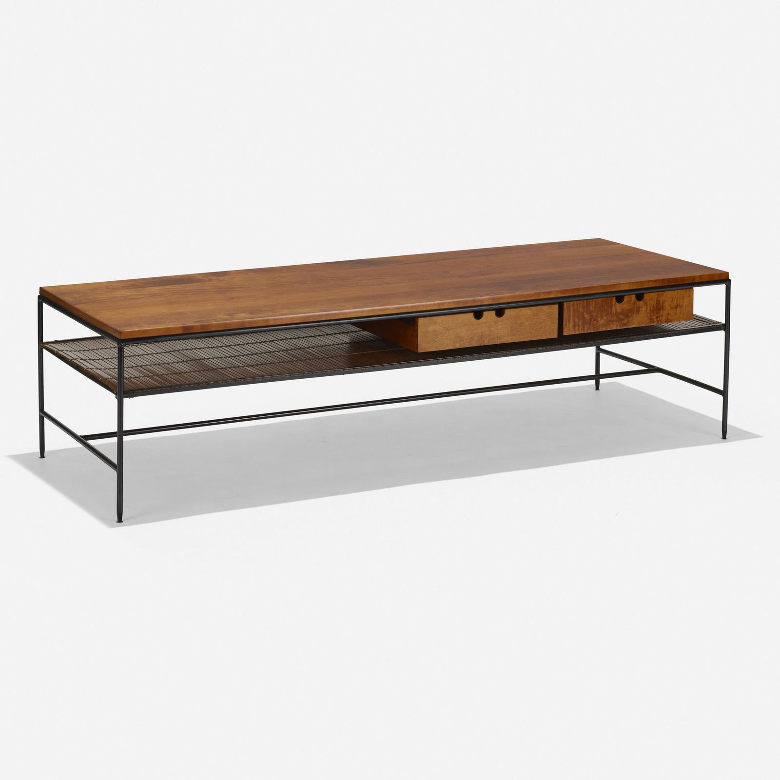 Paul McCobb, Planner Group coffee table, model 1584: Paul McCobb Planner Group coffee table, model 1584 WinchendonUSA, 1953stained birch, enameled steel, rattan60 w × 24 d × 16 h in (152 × 61 × 41 cm) Table features tw