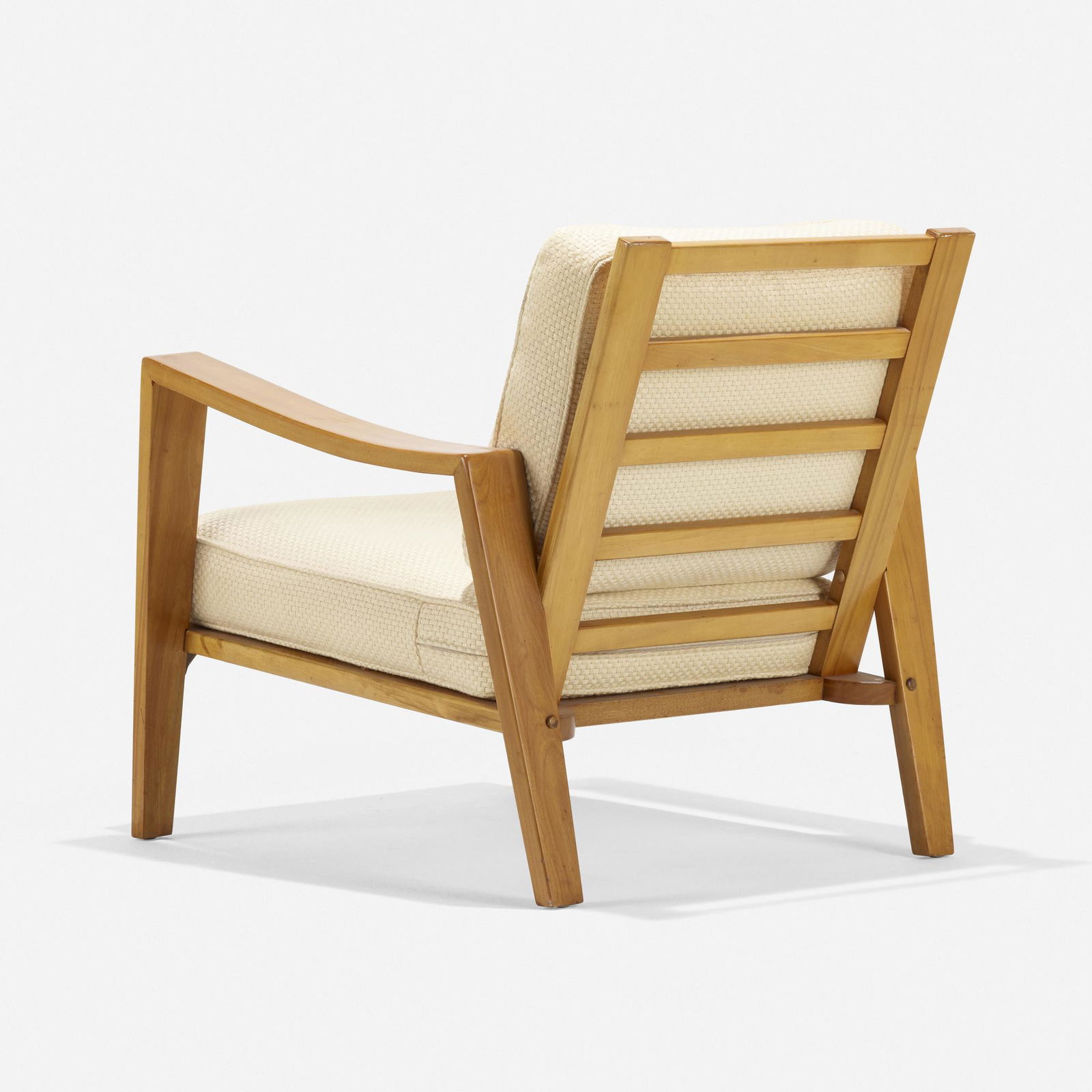 Russel Wright, American Modern lounge chair: Russel Wright American Modern lounge chair Conant-Ball, Co.USA, 1935maple, upholstery27.75 w × 33 d × 28.75 h in (70 × 84 × 73 cm) Branded circular manufacturer's ma