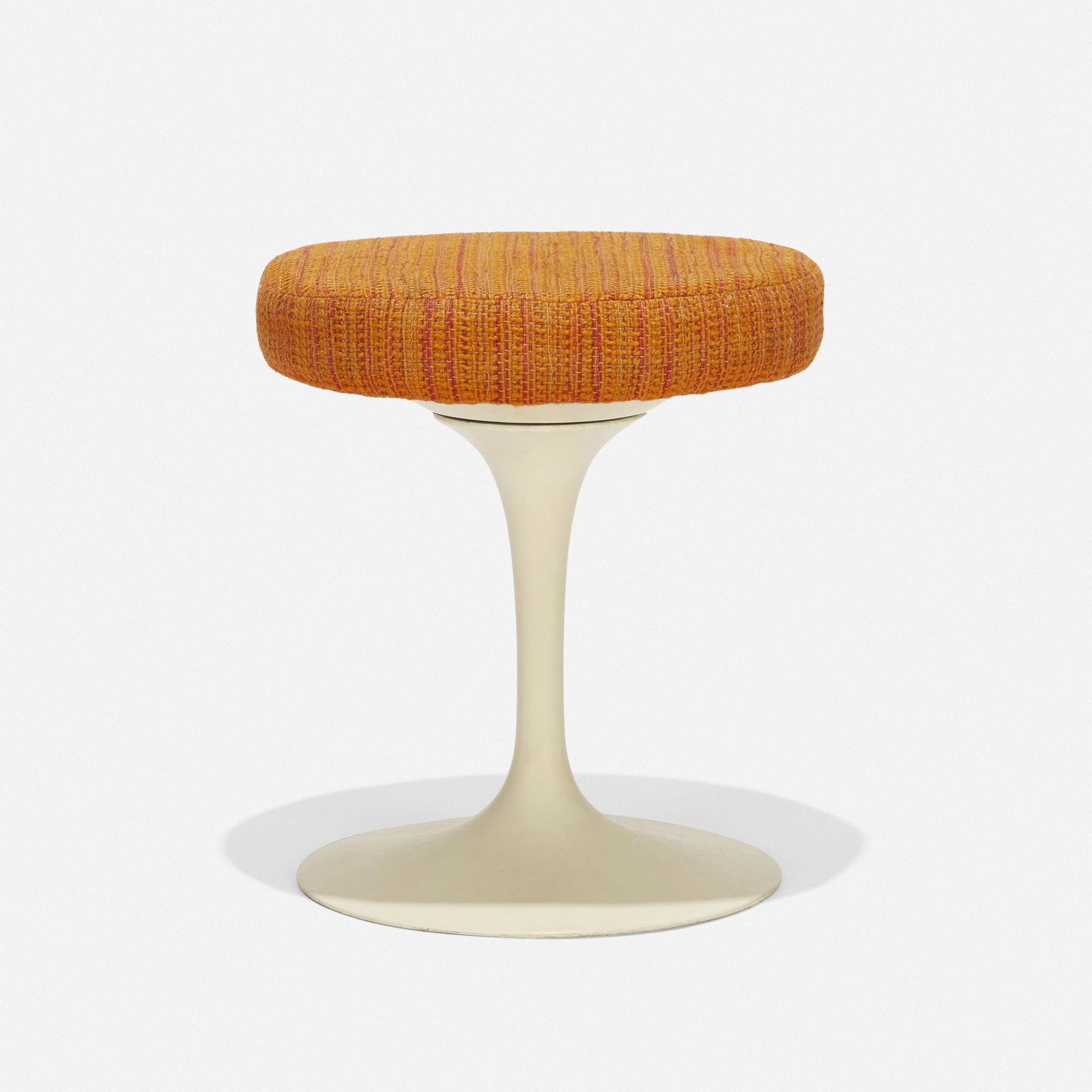 Eero Saarinen, Tulip stool: Eero Saarinen Tulip stool Knoll Associates USA, 1958 enameled aluminum, upholstery 15.5 dia × 17 h in (39 × 43 cm) Molded manufacturer's mark to underside 'BR 51'. L