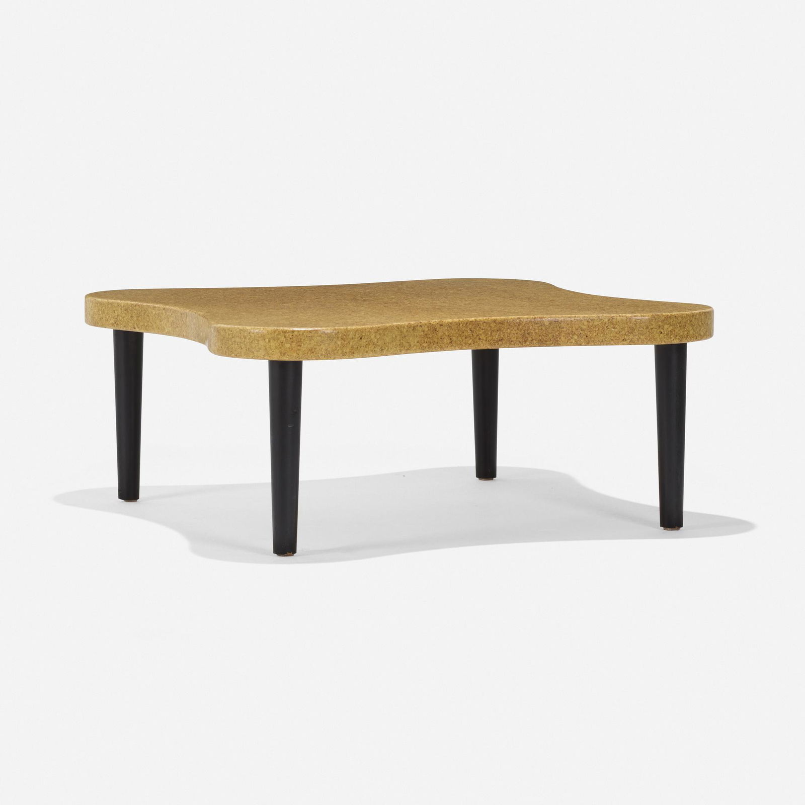 Paul Frankl, coffee table, mode 5002: Paul Frankl coffee table, mode 5002 Johnson Furniture CompanyUSA, c. 1948lacquered cork, lacquered wood35.75 w × 35.75 d × 15 h in (91 × 91 × 38 cm) Literatu