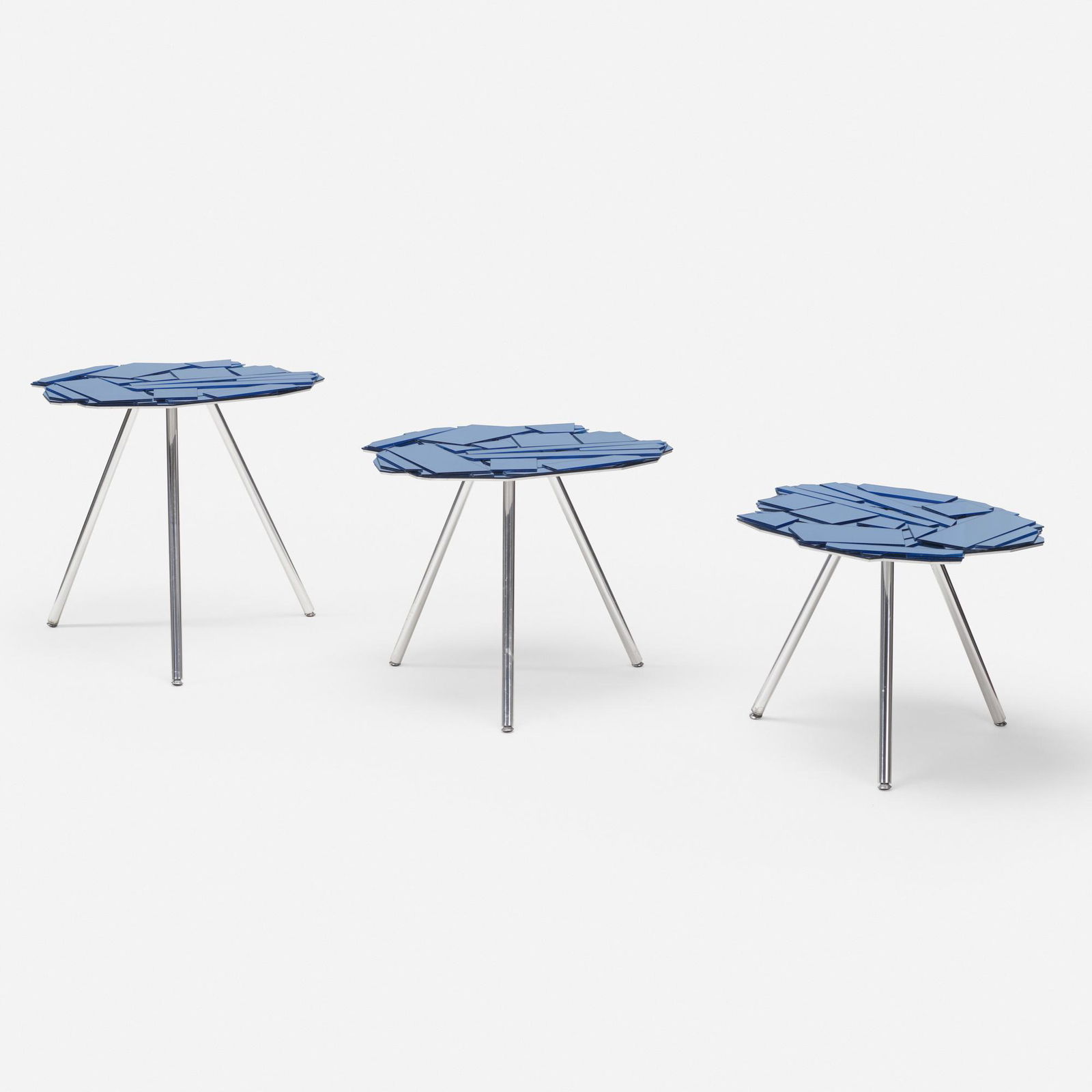 Campana Brothers, Brasilia nesting tables, three: Fernando and Humberto Campana Brasilia nesting tables, set of three EdraBrazil / Italy, 2006colored mirrored Reflex glass, chrome-plated aluminum23 w × 18 d × 23 h in (58 × 46 &t