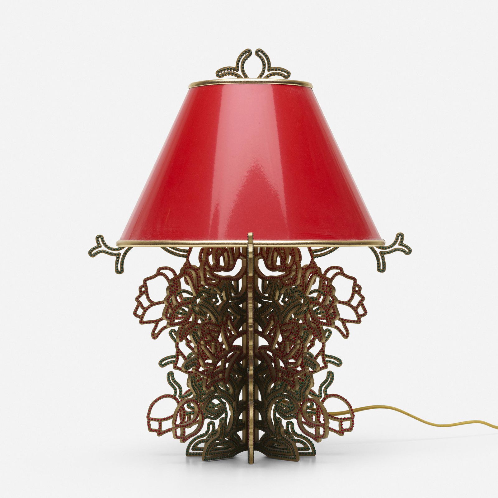 Studio Job, Roses on the Vine table lamp: Studio Job Roses on the Vine table lamp Belgium, 2005Swarovski crystal, gilt aluminum, plastic, parchment13.25 w × 13.25 d × 17 h in (34 × 34 × 43 cm) This example is from