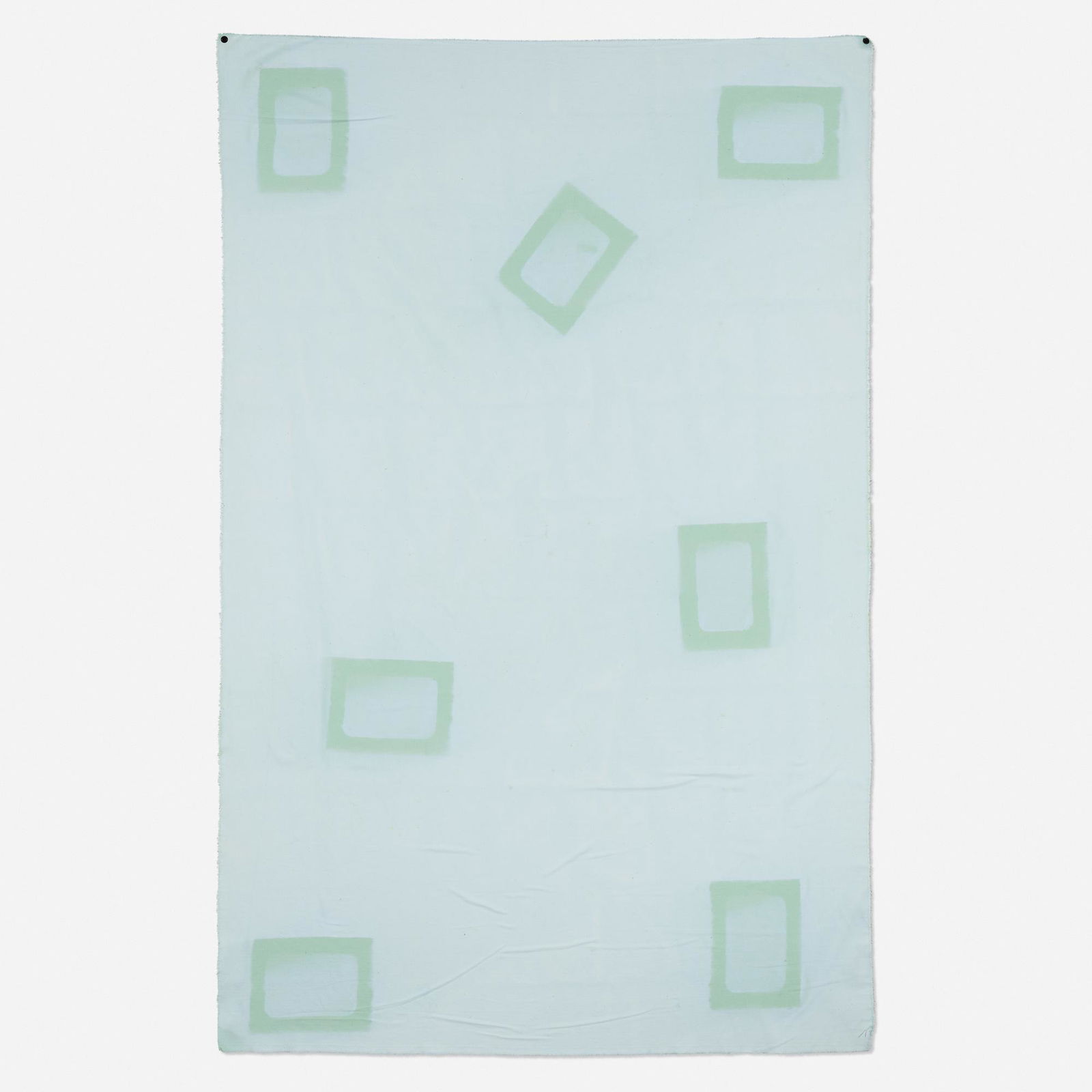 Sam Falls, Untitled (Aqua 2 Topanga Ca): Sam Falls Untitled (Aqua 2 Topanga Ca) 2012factory dyed canvas and metal grommets60.5 h × 39 w in (154 × 99 cm) Provenance: American Contemporary Gallery, New York |