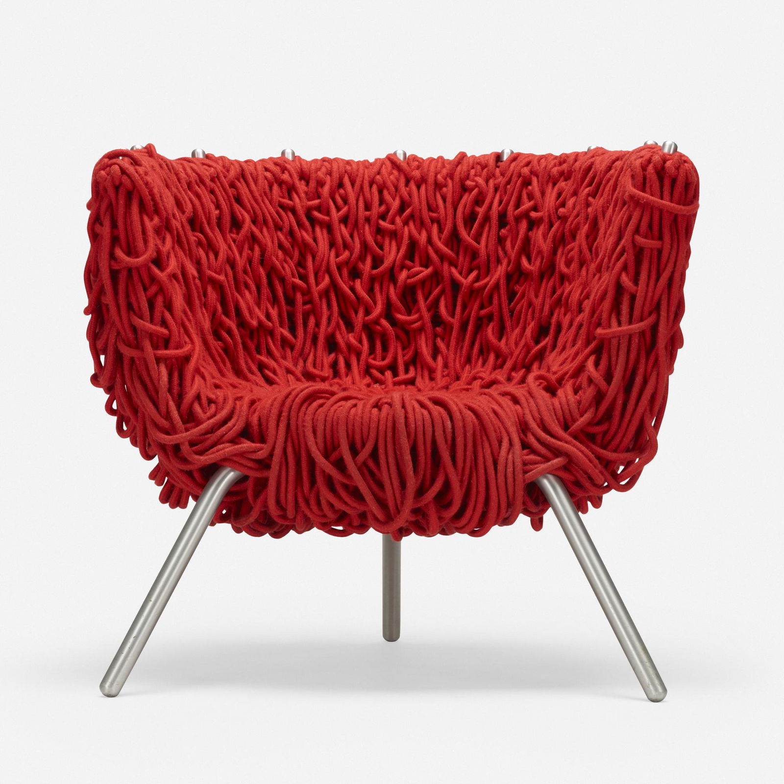 Fernando and Humberto Campana, Vermelha chair: Fernando and Humberto Campana Vermelha chair EdraBrazil / Italy, 1993 / 1998stainless steel, cotton rope34.5 w × 24 d × 30 h in (88 × 61 × 76 cm) Paper manufacturer'