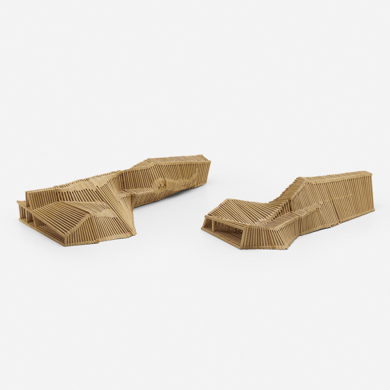 Remy and Veenhuizen, Reef Bench maquettes: Tejo Remy and Rene Veenhuizen Reef Bench maquettes #1 and #2 The Netherlands, c. 2009ash4.75 h × 24.75 w × 14.5 d in (12 × 63 × 37 cm) Additional example measures: 4.5 h x