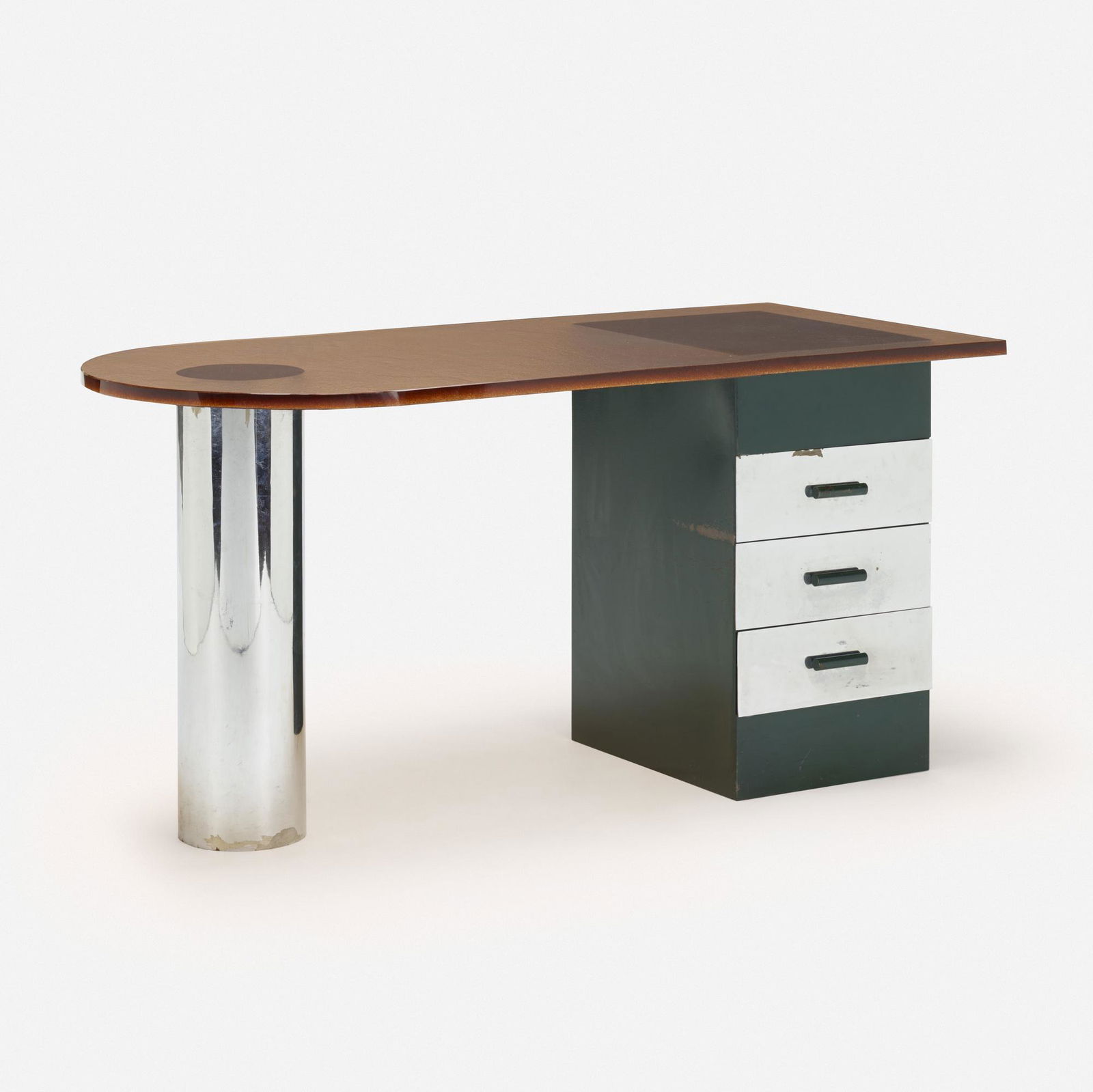 Bruno Weill (Bewe), desk: Bruno Weill (Bewe) desk ThonetFrance / Austria, c. 1930Saint-Gobain glass, enameled steel, chrome-plated steel29 h × 59 w × 27.25 d in (74 × 150 × 69 cm) Desk featur