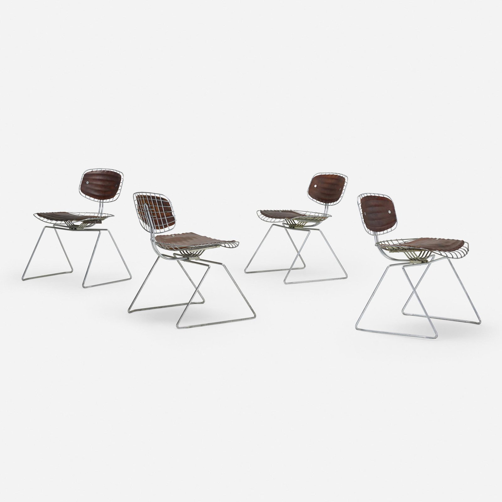 Cadestin and Laurent, Pompidou chairs: Michel Cadestin and Georges Laurent Pompidou chairs, set of four TedaFrance, 1977matte chrome-plated steel, leather, aluminum21.75 w × 23.5 d × 29 h in (55 × 60 × 74 cm)