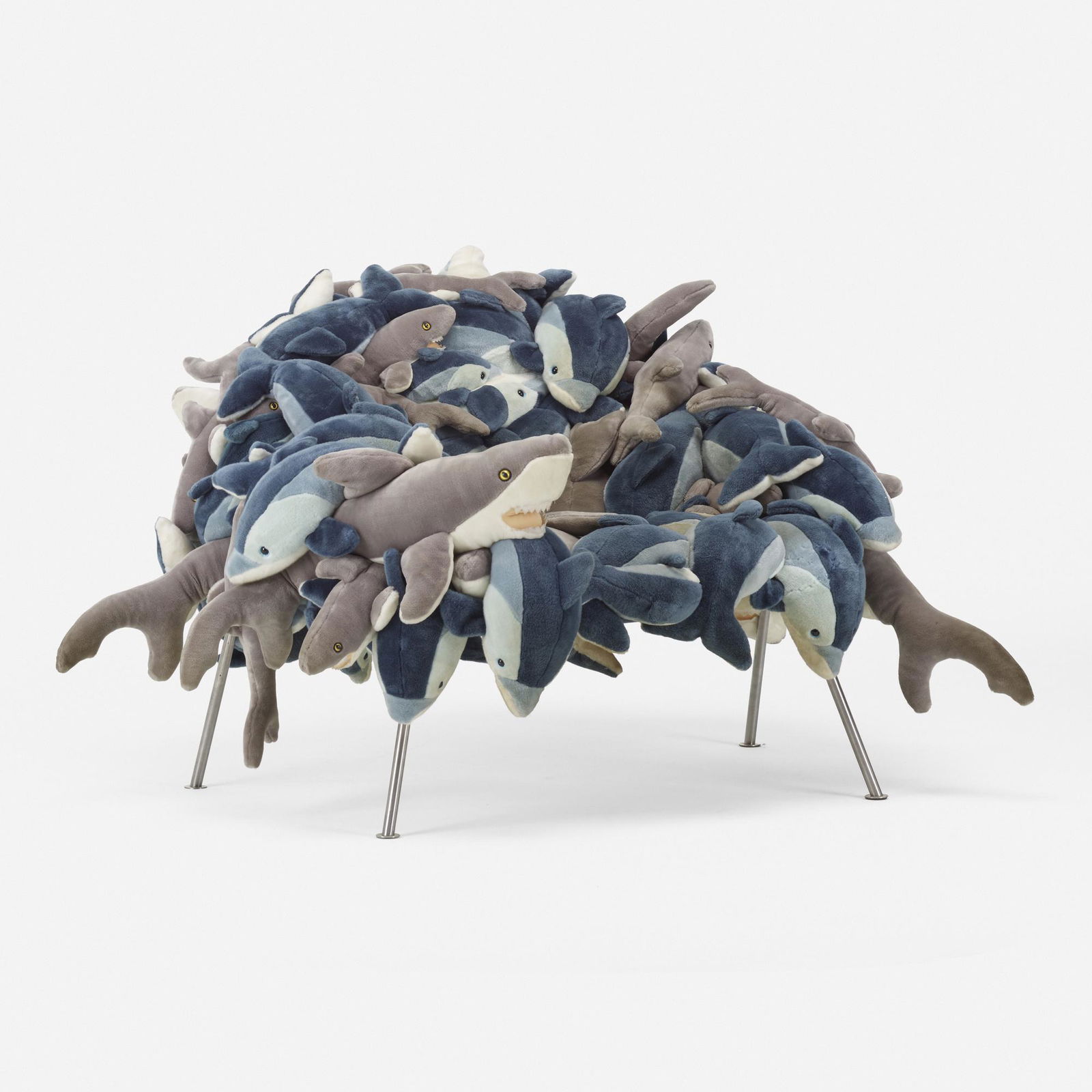 Campana Brothers, Dolphins and Sharks chair: Fernando and Humberto Campana Dolphins and Sharks chair Estudio CampanaBrazil, 2002stuffed animals, stainless steel45 w × 36 d × 33 h in (114 × 91 × 84 cm) This exam
