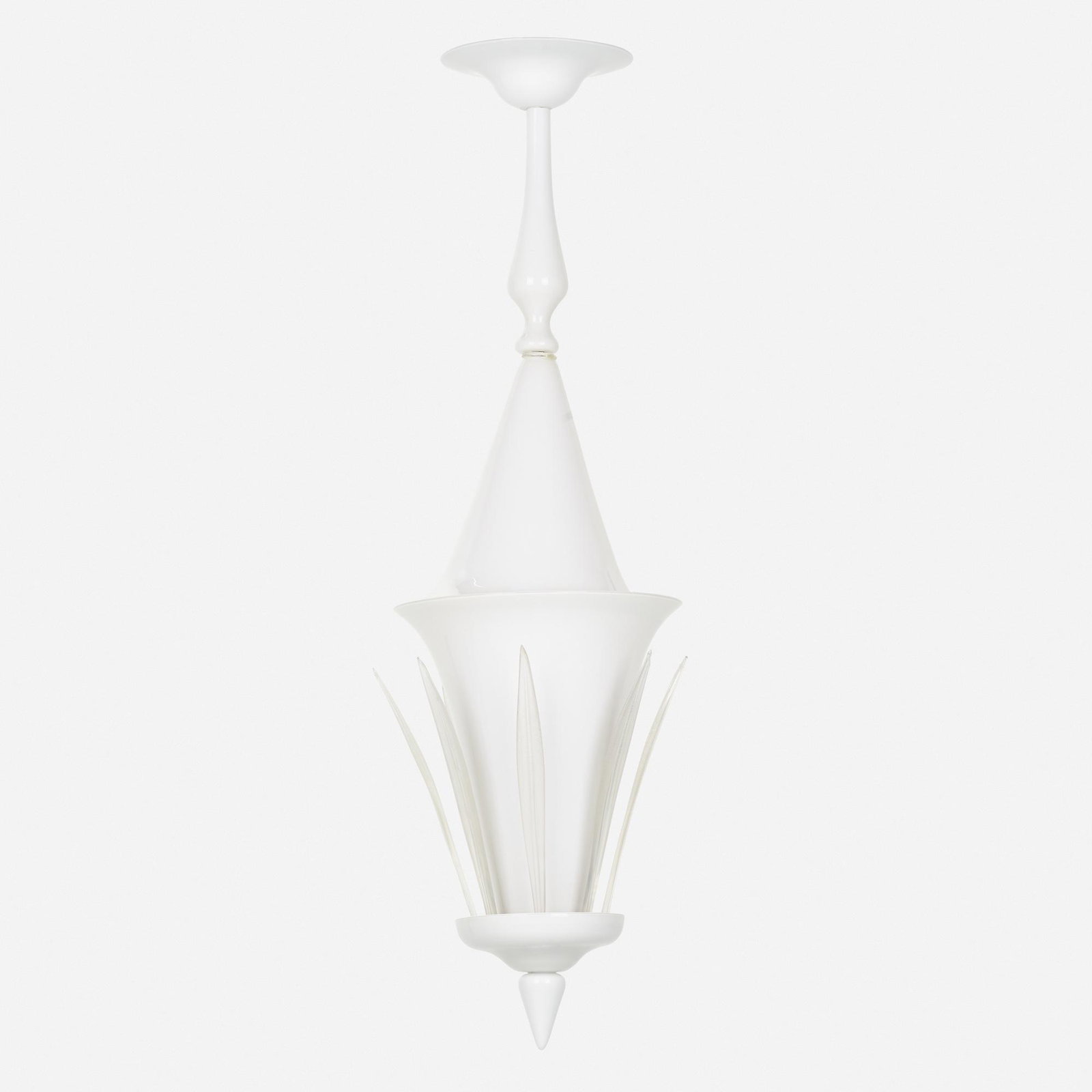 Carlo Scarpa, chandelier: Carlo Scarpa chandelier Italy, c. 1950 incamiciato glass 39 h × 12 dia in (99 × 30 cm) Provenance: Private Collection Literature: Carlo Scarp