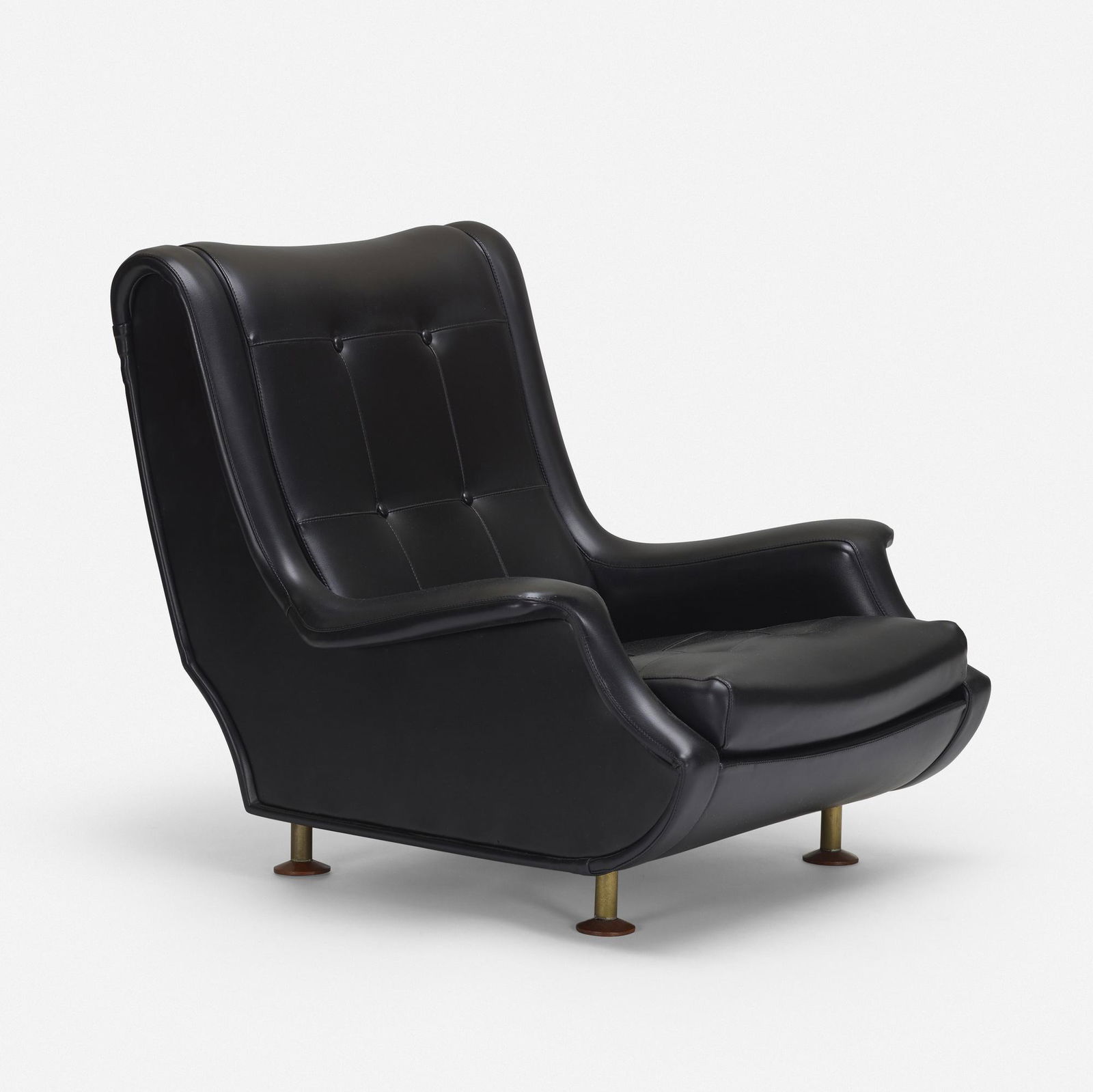 Marco Zanuso, Regent lounge chair: Marco Zanuso Regent lounge chair ArflexItaly, 1960vinyl, brass, beech33 w × 33 d × 30.5 h in (84 × 84 × 77 cm) Literature: Repertorio 1950-1980</