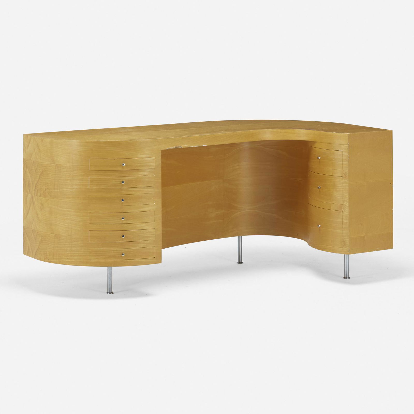 Jasper Morrison, Plywood desk: Jasper Morrison Plywood desk NeotuUnited Kingdom / France, 1988laminated birch, stainless steel60 w × 38 d × 28 h in (152 × 97 × 71 cm) Desk features two integrated