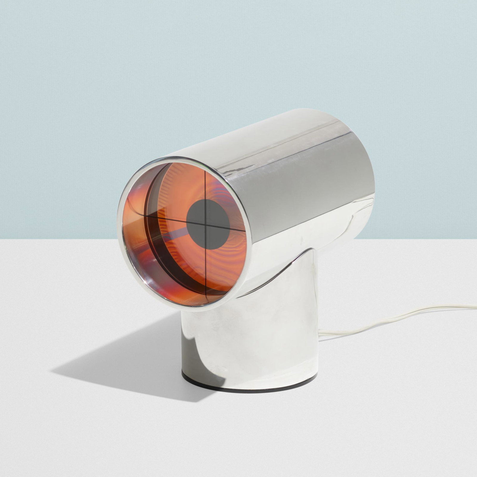 Al Corchia and Rudolph de Harak, Aurora clock: Al Corchia and Rudolph de Harak Aurora clock Kirsch Hamilton USA, 1970 chrome-plated aluminum, chrome-plated steel, acrylic 5 w × 8 d × 8.25 h in (13 × 20 × 21 cm) Paper manufacturer label to