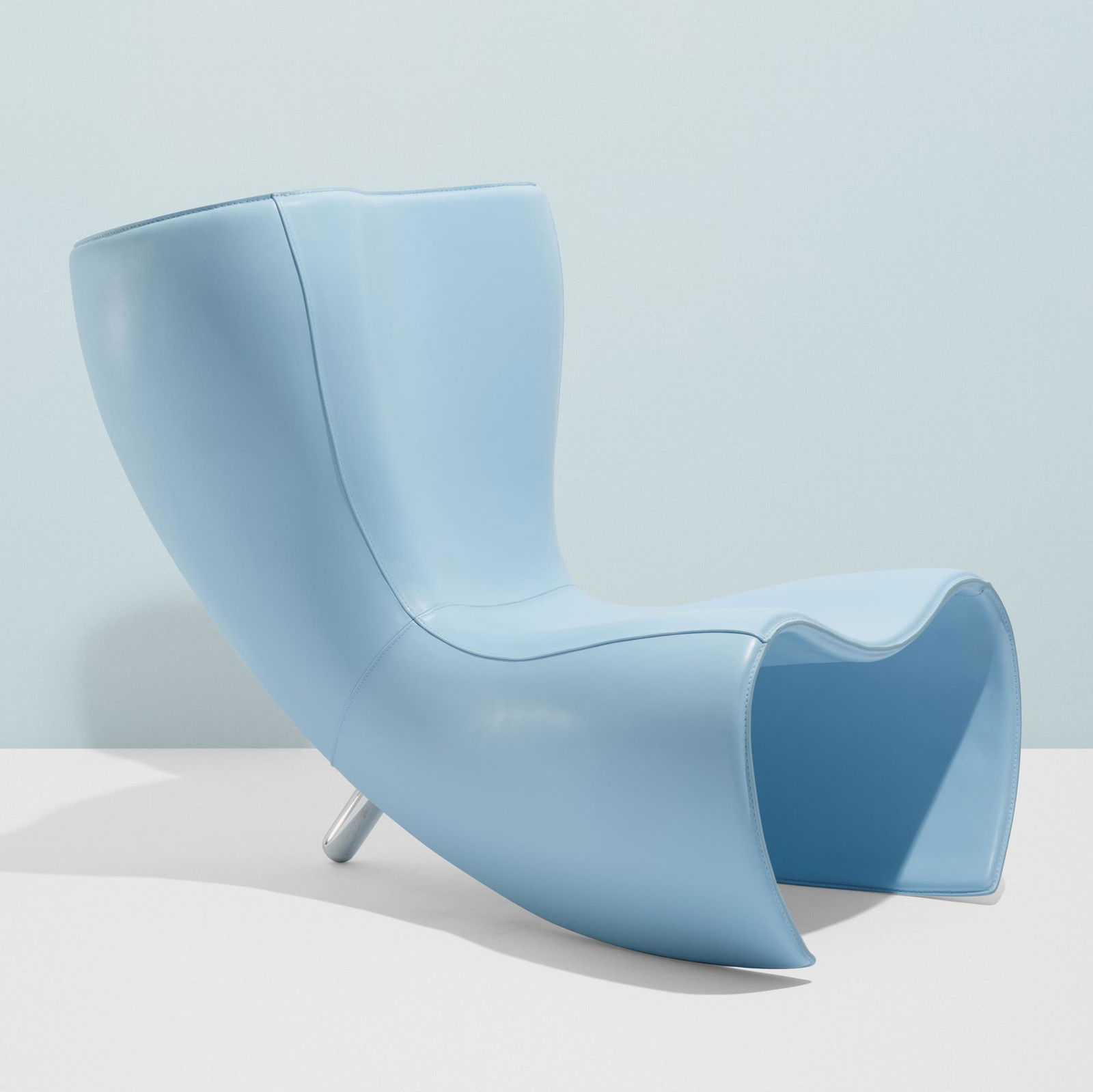 Marc Newson, Felt 25° chair: Marc Newson Felt 25° chair CappelliniAustralia / Italy, 1993 / 2018leather, chrome27 w × 26.25 d × 33 h in (69 × 67 × 84 cm) This example is number 1 from the limited edition. Impressed man