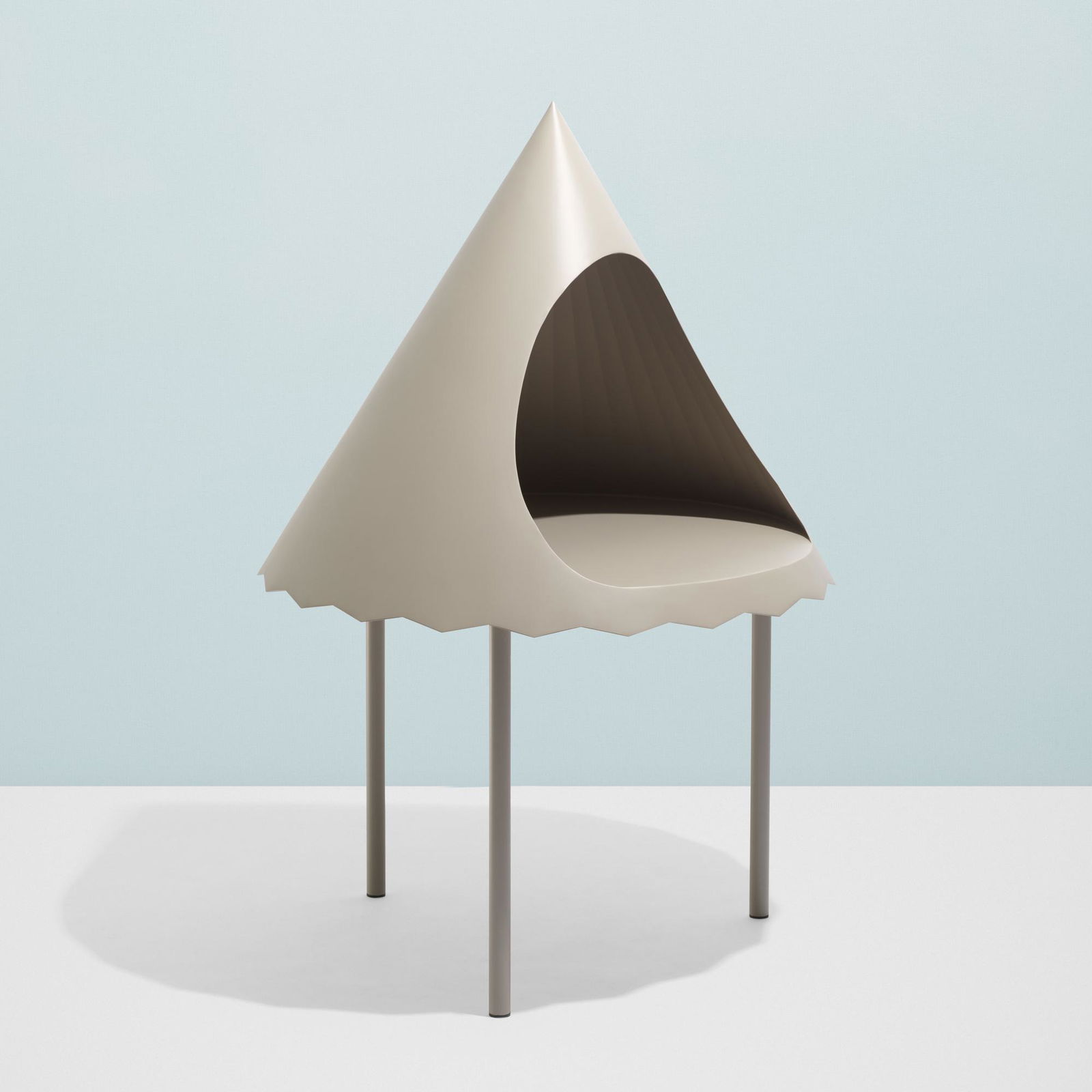 nendo, Prototype Tent desk: nendo Prototype Tent desk CappelliniJapan / Italy, 2016enameled steel39 dia × 58 h in (99 × 147 cm) The unique cone-shape of this prototype desk was difficult to achieve as it could not be