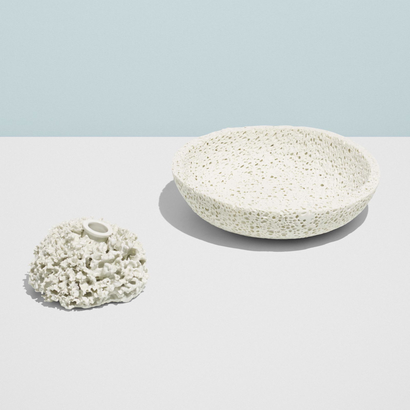 Marcel Wanders, Sponge vase and Foam bowl: Marcel Wanders Sponge vase and Foam bowl Wanders WondersThe Netherlands, 1997porcelain, glazed porcelain8 dia × 2 h in (20 × 5 cm) These examples were produced by Wanders's company Wanders