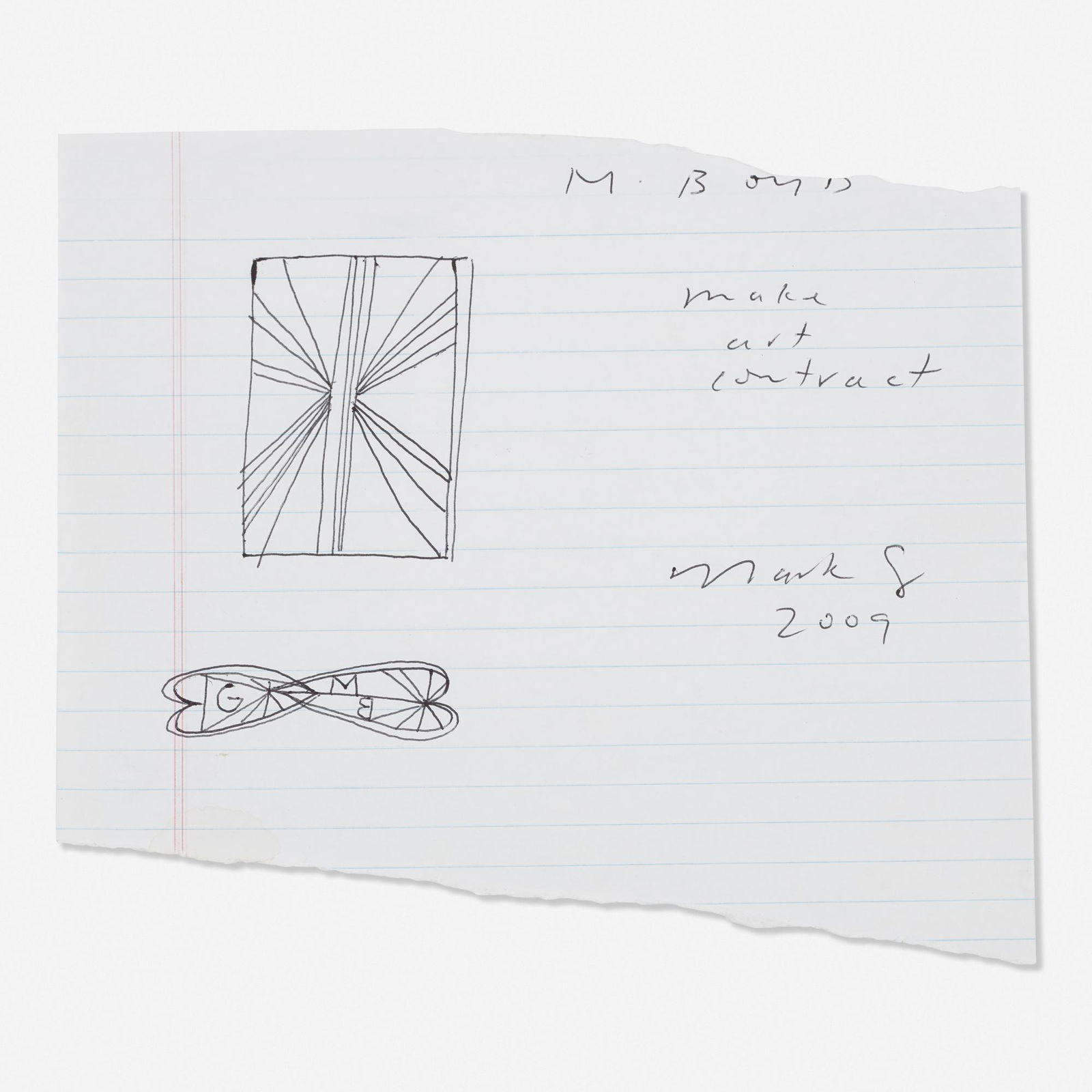 Mark Grotjahn, Untitled: Mark Grotjahn Untitled 2009pen on paper7 h × 8.5 w in (18 × 22 cm) Signed and dated to center right 'Mark G 2009'. Provenance: Acquired directly from the artis