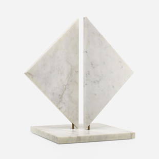 Hanna Eshel, Untitled (kinetic sculpture): Hanna Eshel Untitled (kinetic sculpture) c. 1975Carrara marble, brass23 h × 22.5 w × 15.75 d in (58 × 57 × 40 cm) Signed and numbered to underside of base 'H Eshel 19/24'.