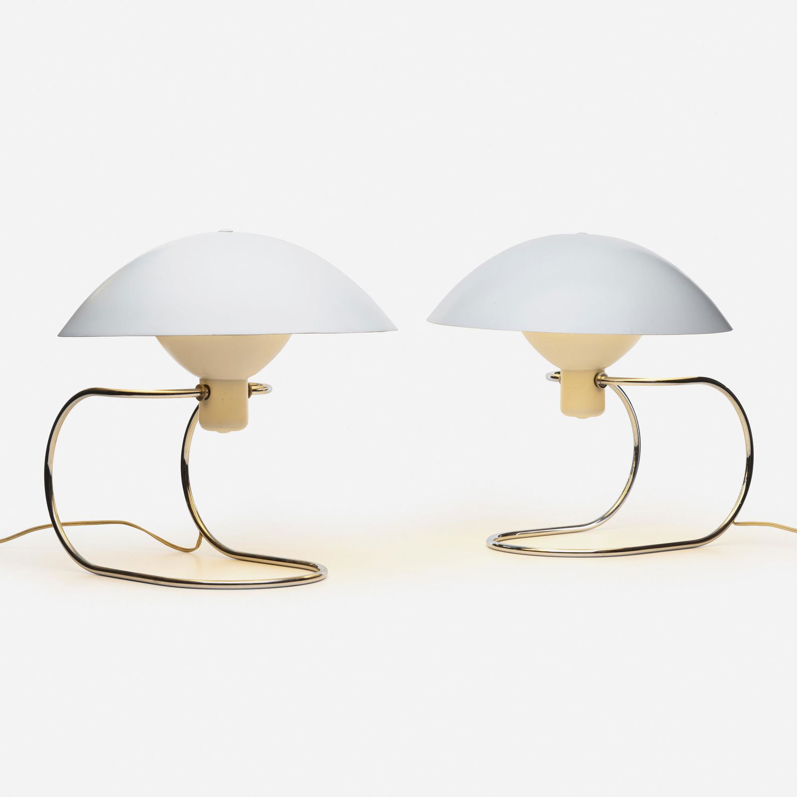 Greta von Nessen, Anywhere table lamps, pair: Greta von Nessen Anywhere table lamps, pair Nessen Studio, Inc.1952enameled aluminum, chrome-plated steel14.5 h × 15.5 w × 14 d in (37 × 39 × 36 cm) ple