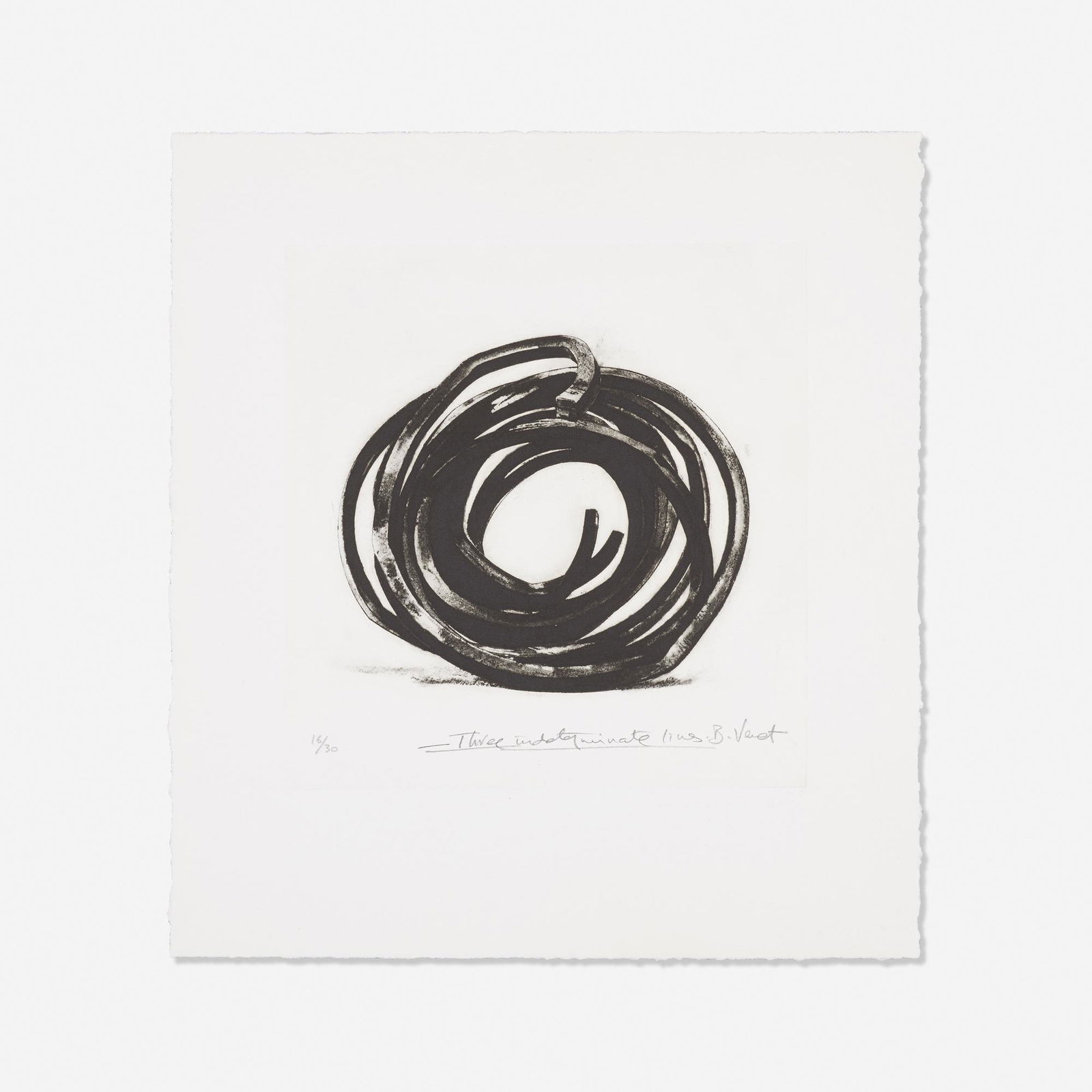 Bernar Venet, Three Indeterminate Lines: Bernar Venet Three Indeterminate Lines 2008direct gravure, aquatint, etching drypoint15 h × 13.5 w in (38 × 34 cm) Signed, titled and numbered to lower edge '16/30 Three Indeterminate