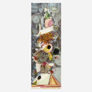 Robert S. Neuman, Tower for Dreams and Events: Robert S. Neuman Tower for Dreams and Events 1971mixed media on paper27.375 h × 9.5 w in (70 × 24 cm) Signed, titled and dated to lower left and right 'Tower For Dreams And Events RSN