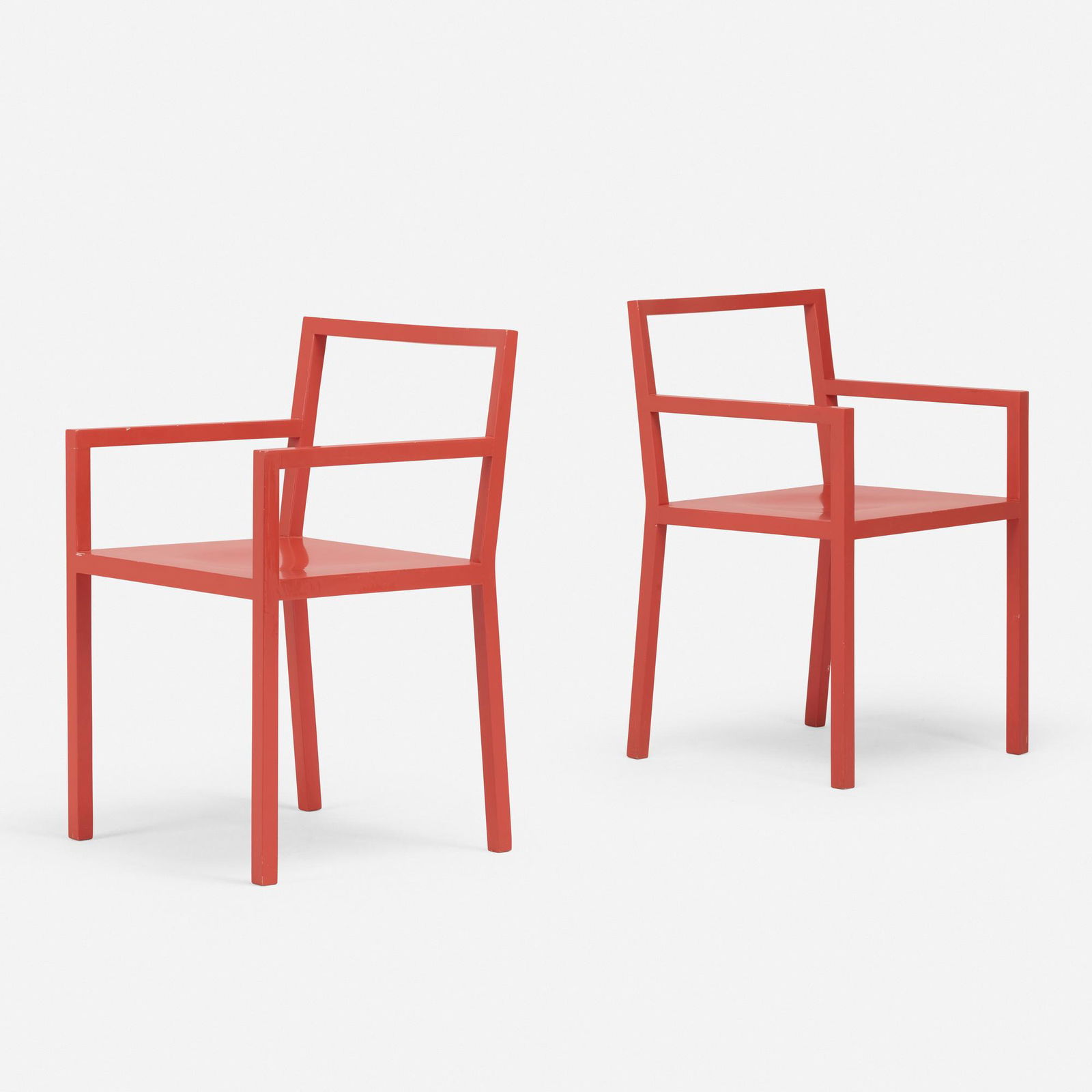 Fabien Baron, chairs, pair: Fabien Baron chairs, pair CappelliniUSA / Italy, c. 2012lacquered wood20.5 w × 21 d × 31.75 h in (52 × 53 × 81 cm) Applied manufacturer's label to underside of each