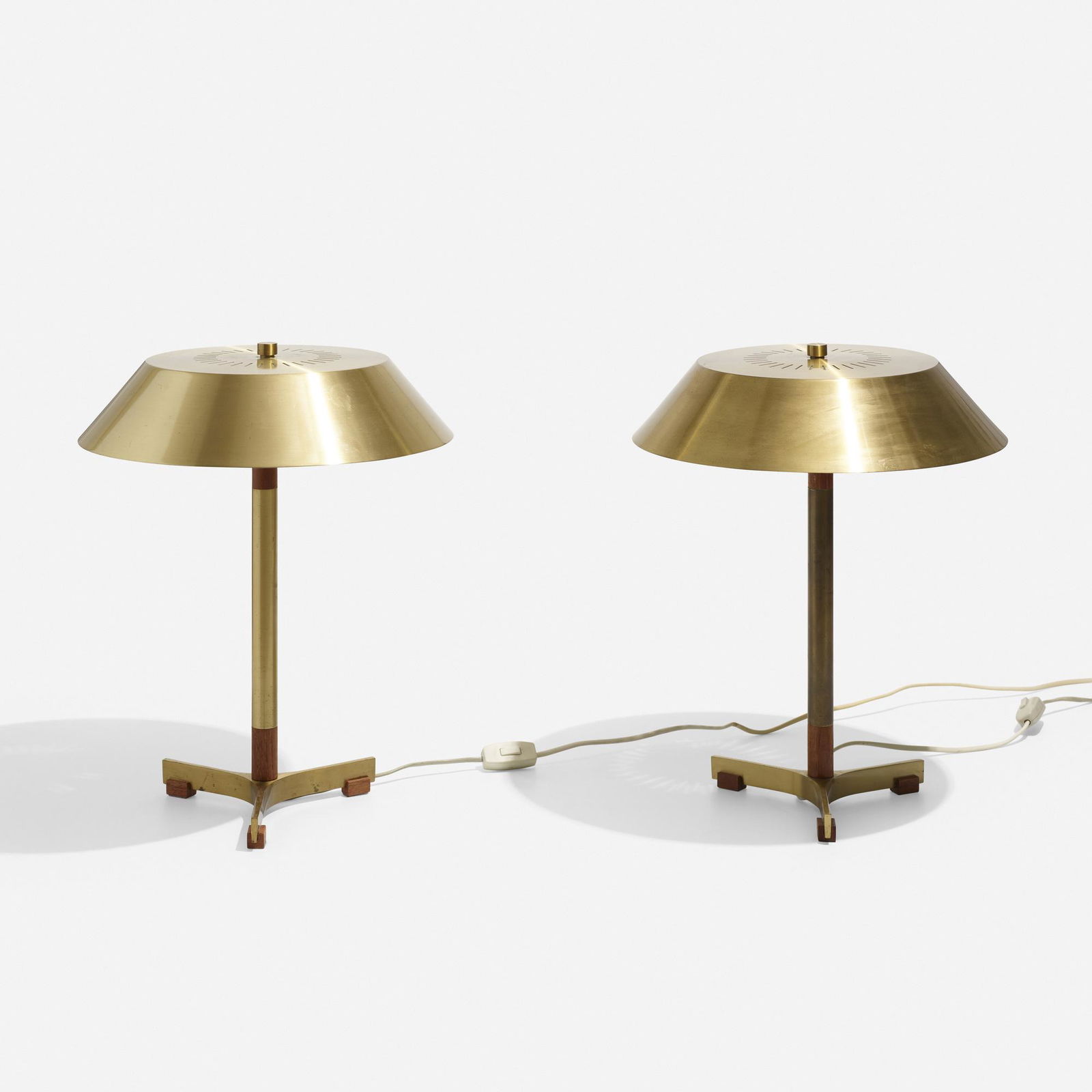 Jo Hammerborg, President table lamps., pair: Jo Hammerborg President table lamps., pair Fog & MorupDenmark, c. 1965brass, teak14.25 dia × 17.5 h in (36 × 44 cm) please note: This work is located at, and will ship from, Wr