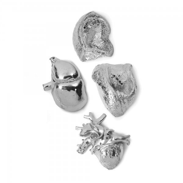 Atelier Van Lieshout Chromium Set of Organs: Atelier Van Lieshout Chromium Set of Organs The Netherlands, 2007 chrome-plated metal 8 w x 4 d x 4 h inches This work, comprised of heart, liver and pair of lungs, is from the edition of ten. Signed