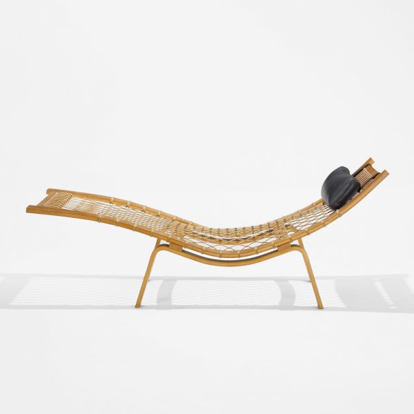 Hans Wegner Hammock chaise lounge: Hans Wegner Hammock chaise lounge Getama Denmark, 1960 oak, flagline, leather, copper, chrome-plated brass and steel 72 w x 30 d x 28 h inches Literature: Hans J. Wegner, Bernsen, pg. 114 Hans J. Wegn