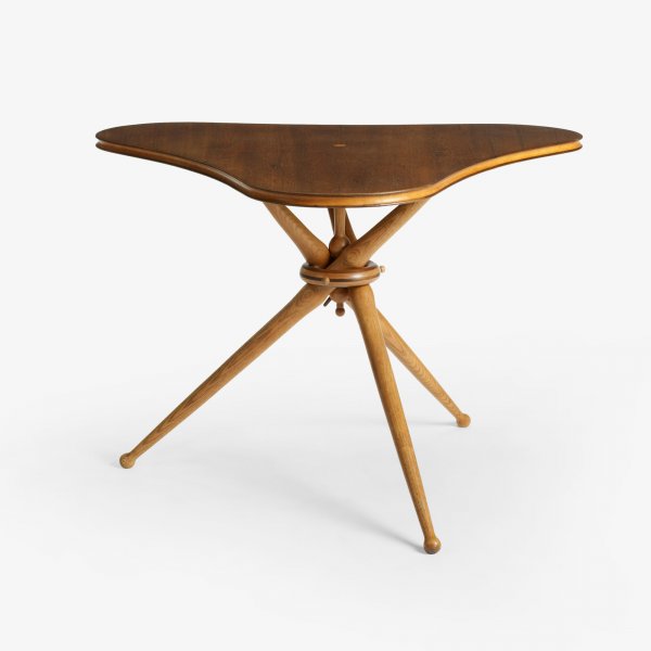 Peder Moos occasional table: Peder Moos occasional table Denmark, c. 1948 mahogany, oak, maple 30 dia x 22.25 h inches Literature: Dansk Mobelkunst gennem 40 aar: 1947-1965, Jalk, ppg. 62-65 illustrate related forms