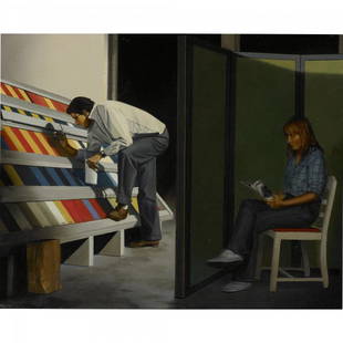 Randy Dudley Green Screen (Tile Test): Randy Dudley Green Screen (Tile Test) USA, 1980 oil on masonite 7.5 h x 9 w inches Signed and dated to lower left 'Dudley 80'. Signed, titled and dated to verso 'Randy Dudley 1980'
