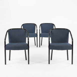 Ward Bennett armchairs, set of four: Ward Bennett armchairs, set of four Brickel Associates USA , c. 1975 lacquered wood, upholstery 23 w x 24 d x 32 h inches