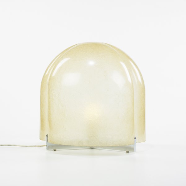 In the manner of Castiglioni table lamp: In the manner of Achille and Pier Giacomo Castiglioni table lamp c. 1965 fiberglass, stainless steel 16 dia x 16 h inches