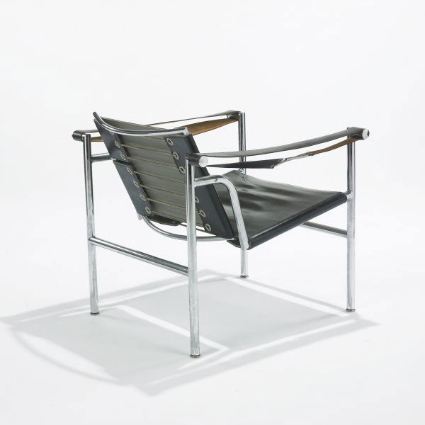 Jeanneret, Perriand, Le Corbusier lounge chair: Pierre Jeanneret, Charlotte Perriand and Le Corbusier Basculant lounge chair Knoll International Switzerland/France, 1928/1960 chrome-plated steel, leather 25 w x 26 d x 25 h inches