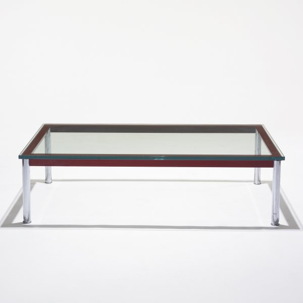 Jeanneret, Perriand and Le Corbusier coffee table: Pierre Jeanneret, Charlotte Perriand and Le Corbusier coffee table Cassina Switzerland/France, 1928/c. 1985 enameled metal, glass 47 w x 31.5 d x 13 h inches