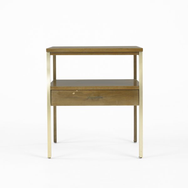 Paul McCobb occasional table: Paul McCobb occasional table Calvin USA, c. 1955 bleached walnut, brass 21 w x 21.5 d x 24.5 h inches Signed with applied manufacturer's label to drawer: [Calvin Grand Rapids Furniture Designs by Paul