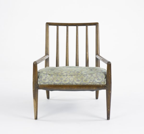 T. H. Robsjohn-Gibbings lounge chair: T. H. Robsjohn-Gibbings lounge chair Widdicomb USA, c. 1955 walnut, upholstery 26 w x 32 d x 31 h inches