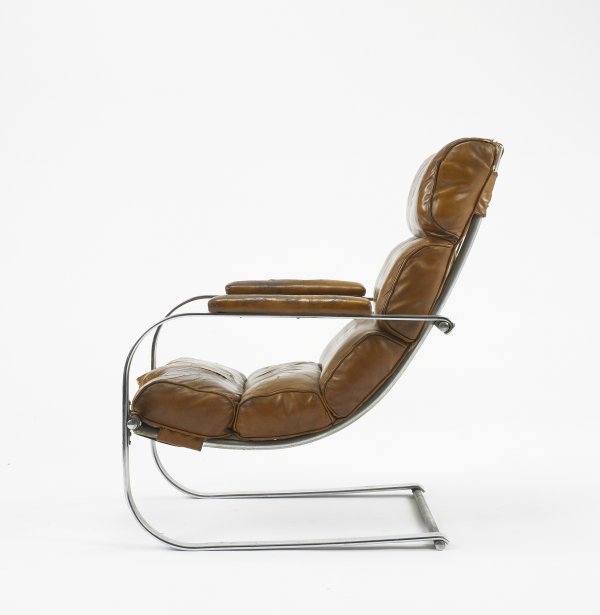Gilbert Rohde lounge chair: Gilbert Rohde lounge chair USA, c. 1940 leather, chrome-plated steel, steel 29 w x 34 d x 36 h inches