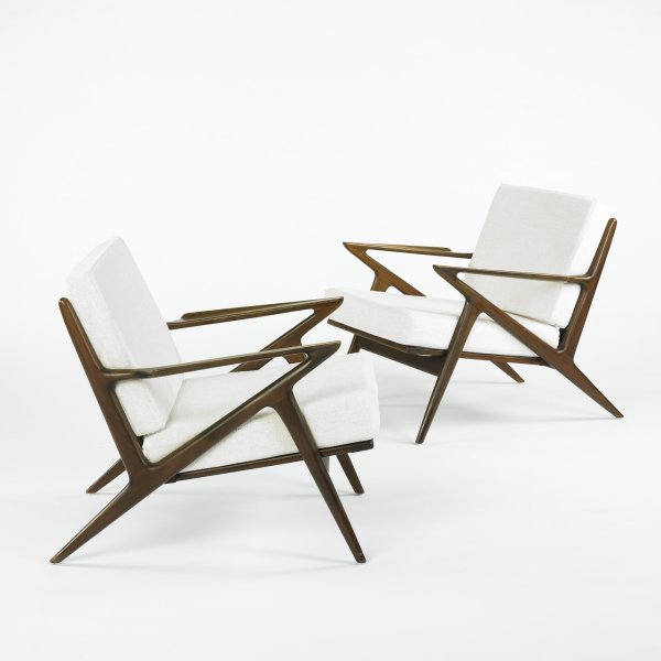 Selig lounge chairs, pair: Selig lounge chairs, pair Denmark, c. 1965 teak, upholstery 30 w x 32 d x 30 h inches Impressed marks to underside: [Made In Denmark].