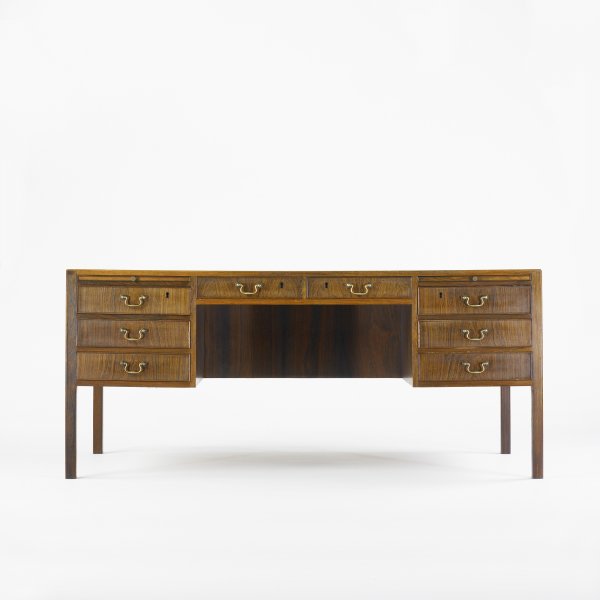 Arne Vodder desk: Arne Vodder desk Denmark, c. 1955 rosewood, brass 65.5 w x 33.5 d x 28.5 h inches