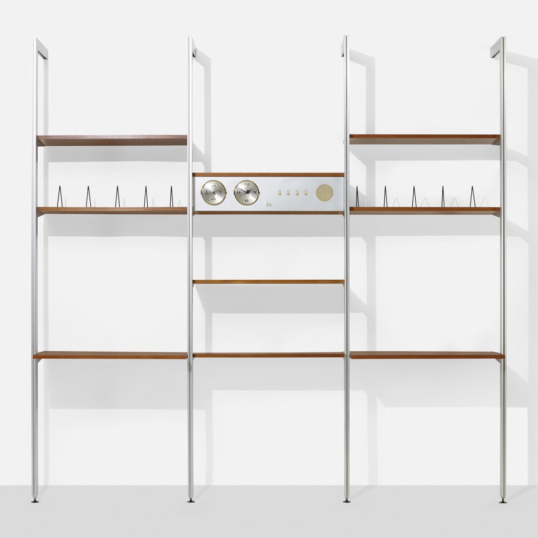 George Nelson & Associates, CSS: George Nelson & Associates CSS (Comprehensive Storage System) Herman Miller USA, 1959 aluminum, walnut, enameled steel, glass, brass, plastic, fabric 97 w × 20.25 d × 95.5 h in (246 × 51 × 243 cm)