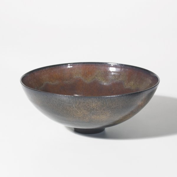 Otto and Gertrud Natzler bowl: Otto and Gertrud Natzler bowl USA, 1957 wheel-thrown and glazed earthenware 6.75 dia x 2.75 h inches Glazed signature to underside: [Natzler] with applied paper identification tag: [H584].