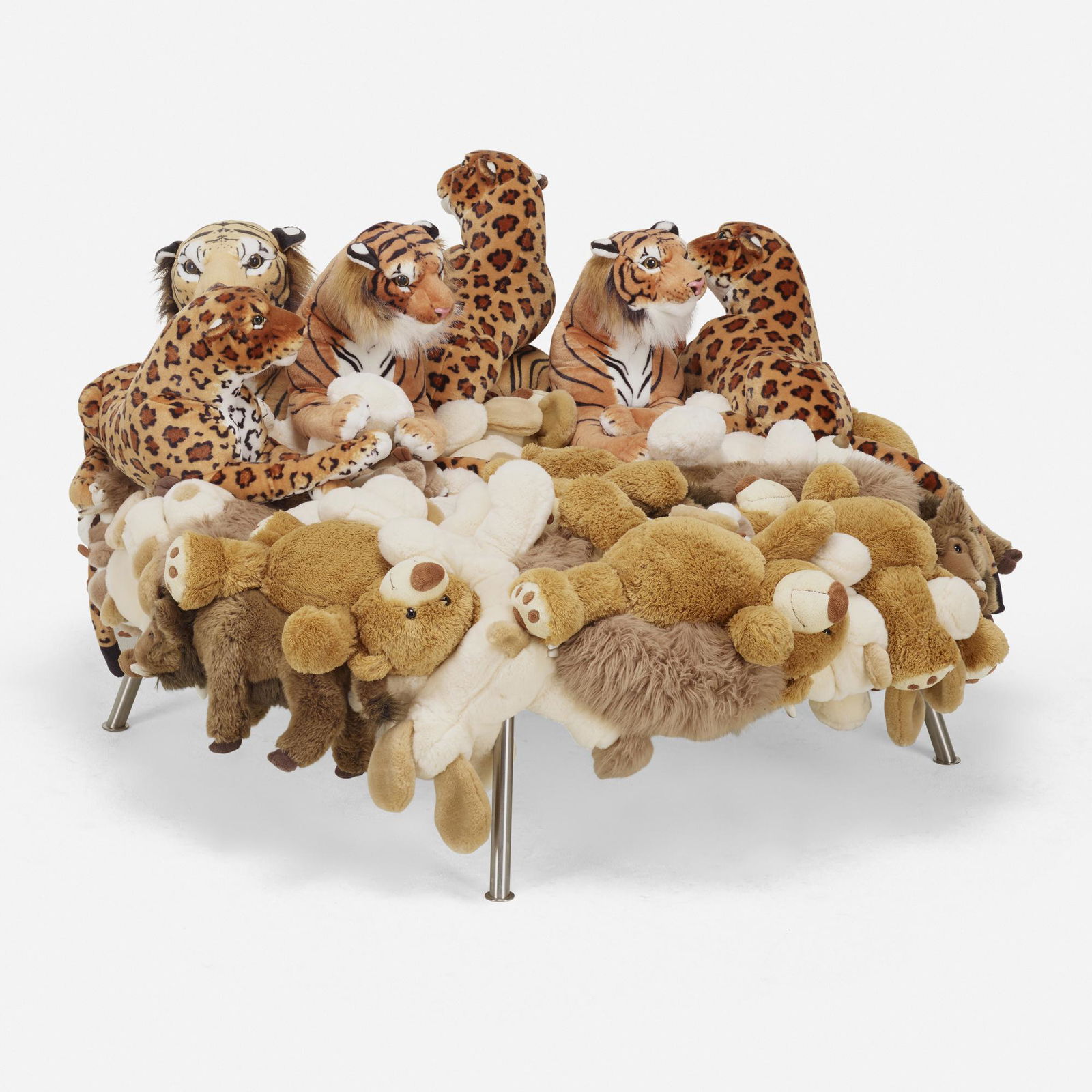 Fernando and Humberto Campana, Cake stool: Fernando and Humberto Campana Cake stool Brazil, 2008stuffed animals, stainless steel50 dia × 30 h in (127 × 76 cm) Stitched signature and number to underside 'Campana N 20/150'. This