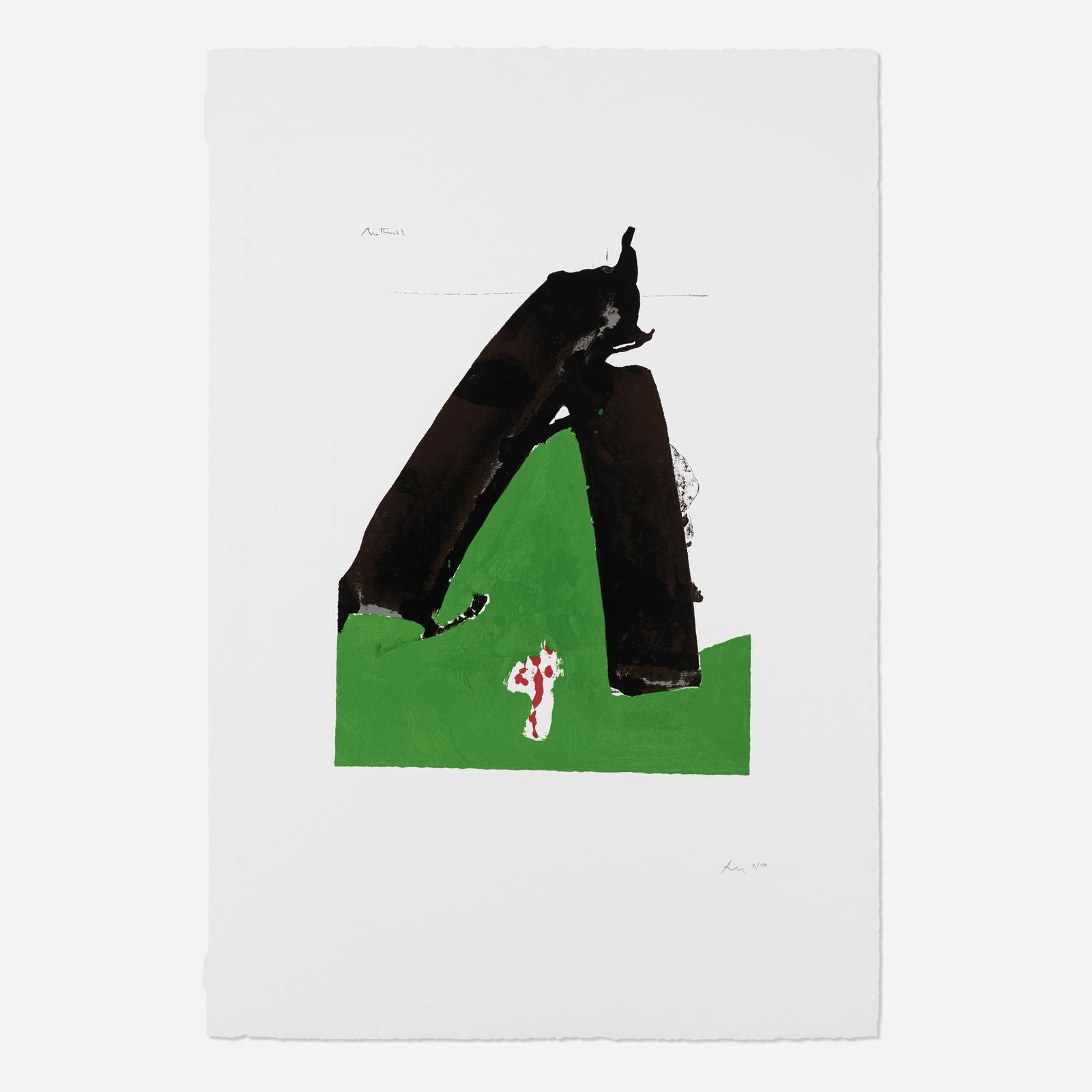 Robert Motherwell, Untitled No. 10 (The Basque Suite): Robert Motherwell Untitled No. 10 (from The Basque Suite) 1971 screenprint in colors on J.B. Green paper 40.5 h × 27.875 w in (103 × 71 cm) Signed and numbered to lower right 'RM 2/150'