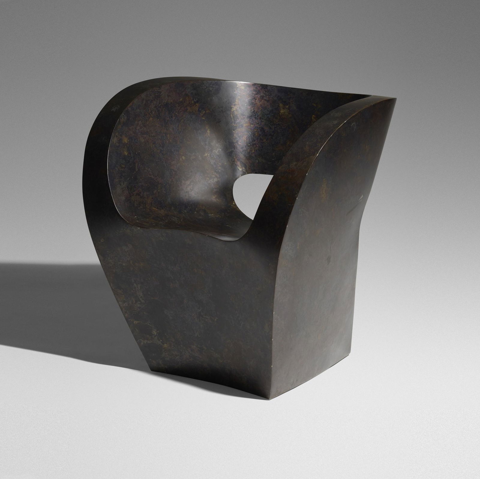 Ron Arad, Victoria and Albert chair: Ron Arad Victoria and Albert chair United Kingdom, 2001patinated steel29.25 w × 26 d × 29.75 h in (74 × 66 × 76 cm) Engraved signature and number to base 'Ron Arad AP 2/5'