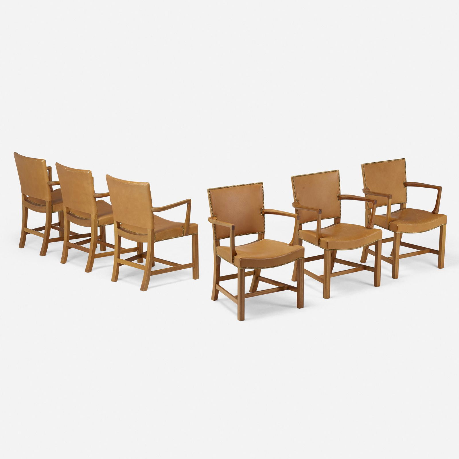 Kaare Klint, Barcelona armchairs, set of six: Kaare Klint Barcelona armchairs model 3758A, set of six Rud. Rasmussens SnedkerierDenmark, 1927 / c. 1955mahogany, leather24 w × 19 d × 35 h in (61 × 48 × 89 cm)
