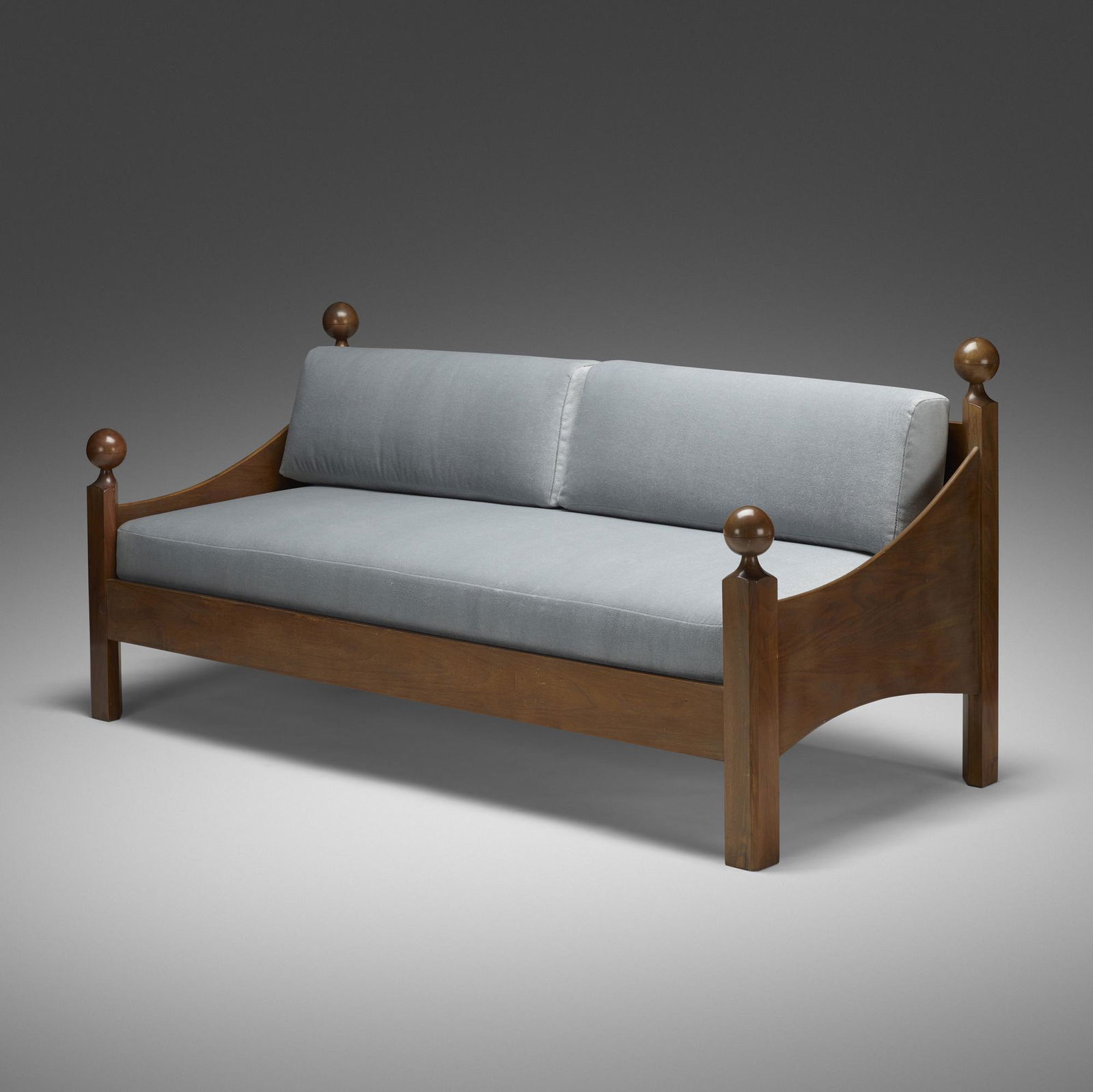 Luigi Caccia Dominioni, Chesa Laria daybed: Luigi Caccia Dominioni Chesa Laria daybed AzucenaItaly, 1959walnut, upholstery79 w × 34.5 d × 37.25 h in (201 × 88 × 95 cm) This work will ship from Wri