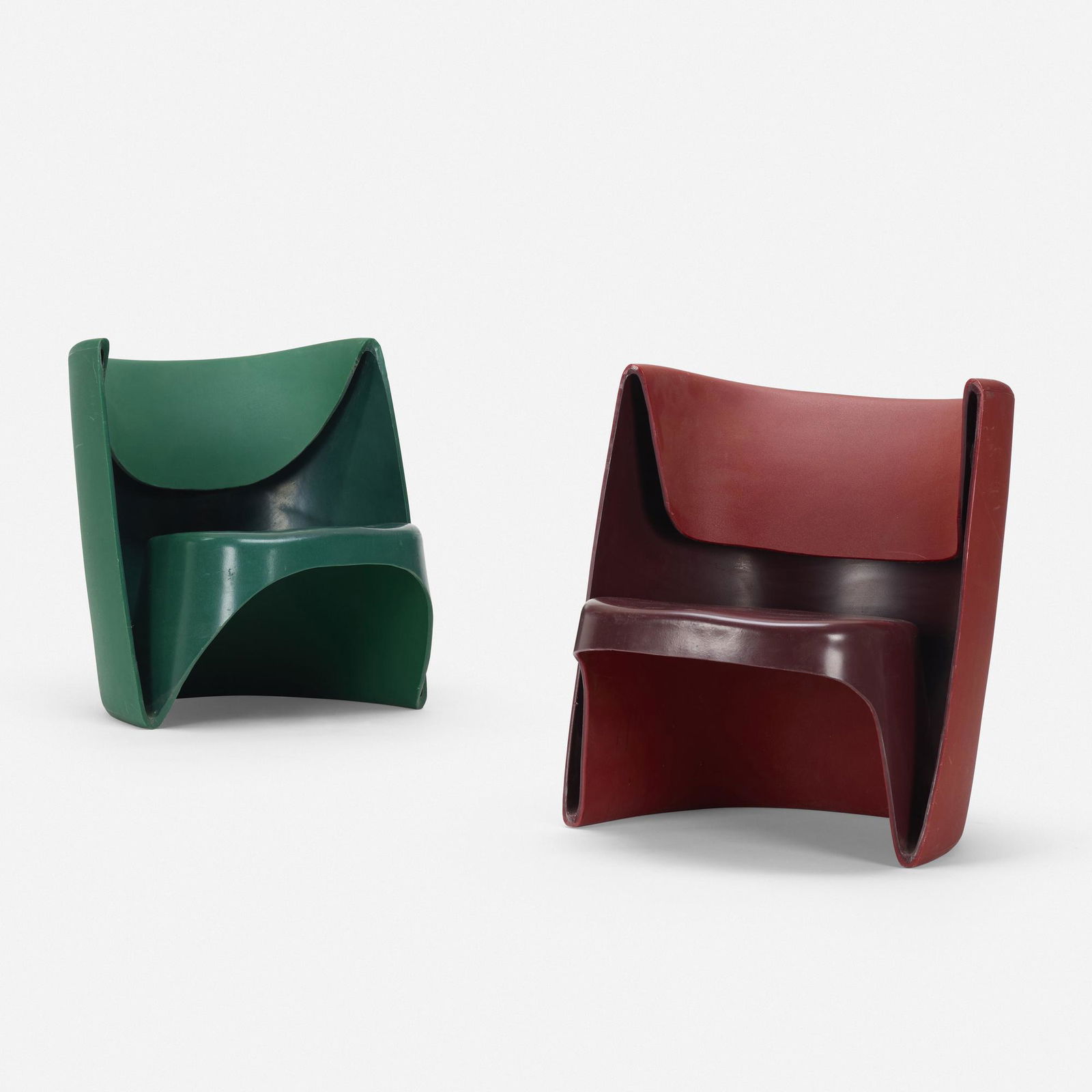 Ron Arad, Pre-production Nino Rota chairs, pair: Ron Arad Pre-production Nino Rota chairs, pair CappelliniUnited Kingdom / Italy, 2002polypropylene26 w × 25 d × 28 h in (66 × 63 × 71 cm) Signed to underside of each
