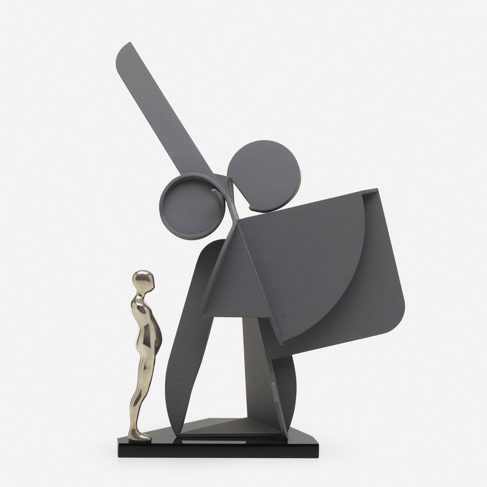 Ernest Trova, Study/Falling Man Profile Canto #83: Ernest Trova Study/Falling Man Profile Canto #83 1987cold-rolled steel with nickel-plated bronze figure15 h × 7 w × 6.5 d in (38 × 18 × 17 cm) Incised date and number to u